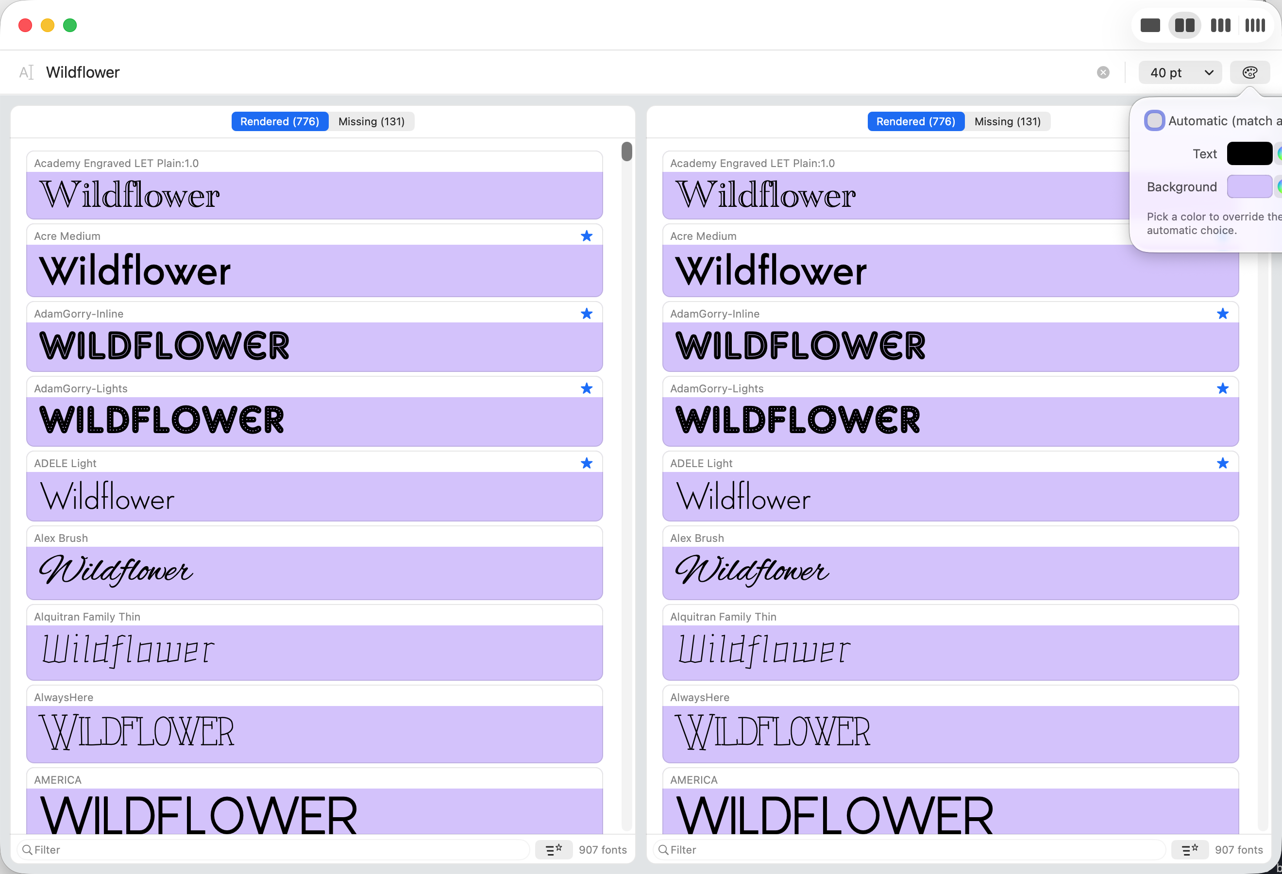 Previewing a phrase on a custom background color
