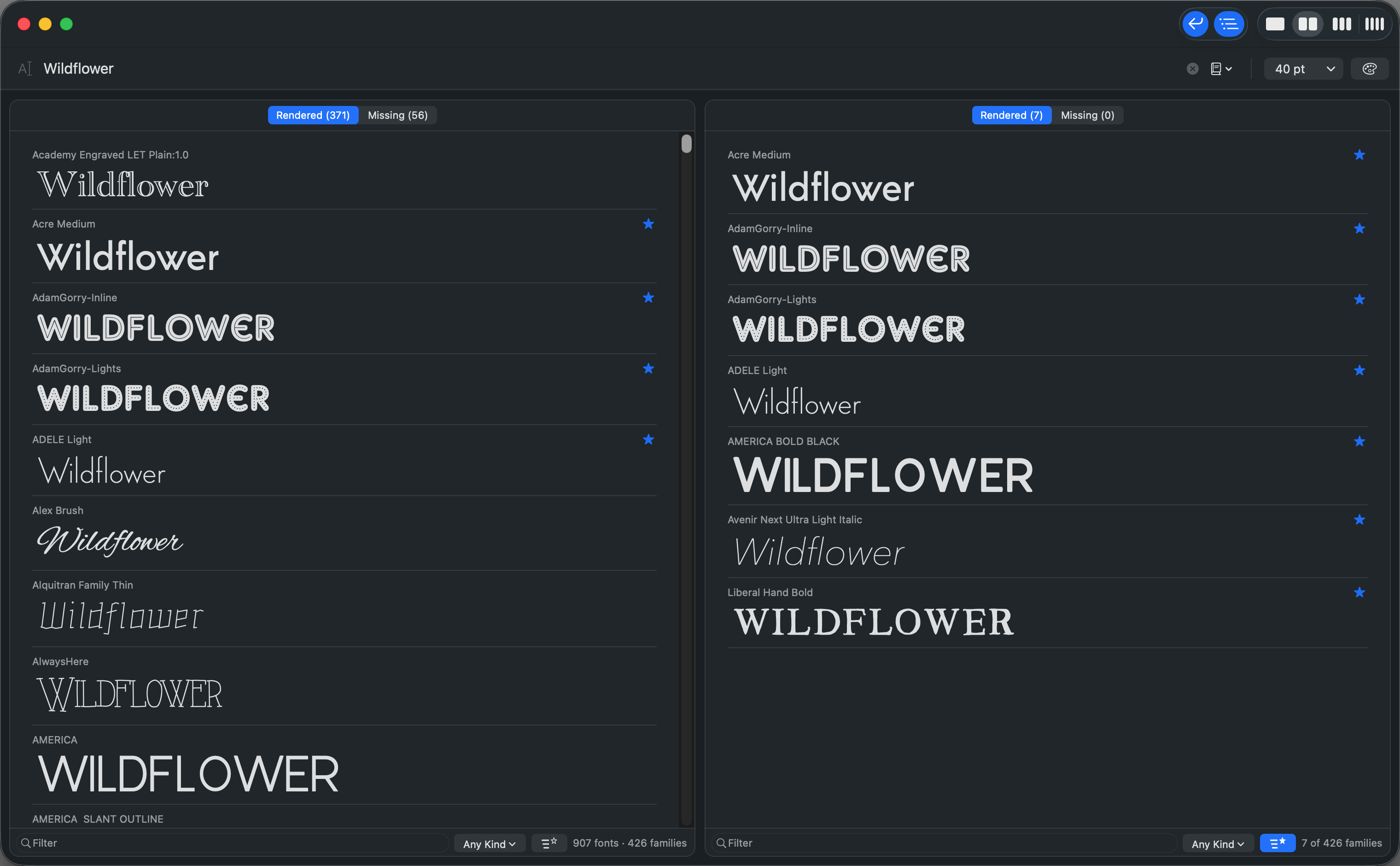 The same two column view in dark mode